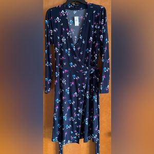 Banana Republic Factory Long Sleeve Navy Floral Wrap Dress